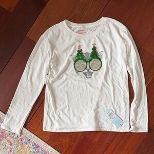 NWT Cat & Jack Kids White Long Sleeve Shirt with Holiday Glasses Design